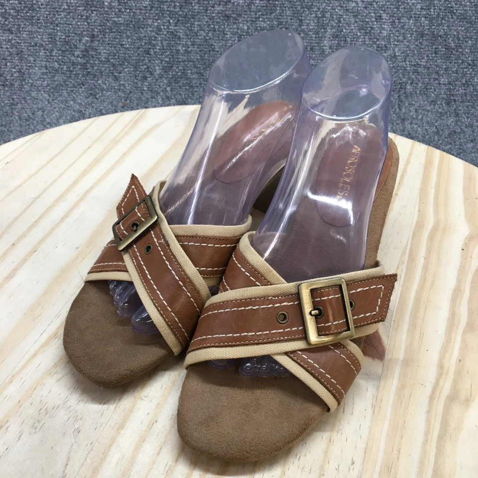 Sandalias Aerosoles Mujer 9.5 M Álgebra Slides Cuero Marrón Informal Hebilla Tacón Foto 3 de 4