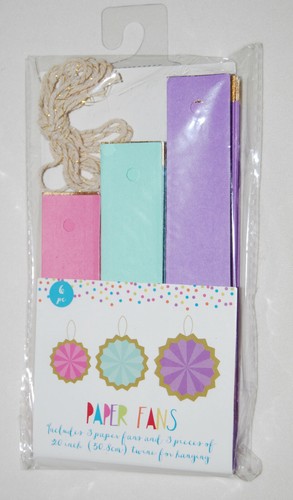 New Set of 9 Pastel Multicolor w/ Gold Trim Hanging Paper Fans Set in 3 Sizes - Picture 2 of 3