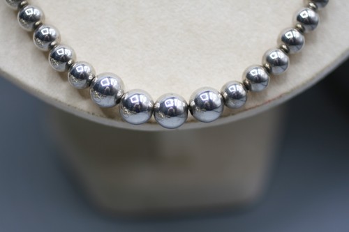 Sterling Silver 925 Italian Bold Large Graduated Ball Bead 20” Necklace 15 GR P4 - Picture 2 of 7