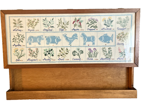 Gabinete de pared de madera vintage estante para especias enmarcado hierbas de punta de aguja animales de granja