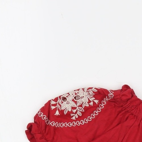 Topshop Womens Red Cotton Blend Cropped Blouse Size 8er - Hea - Picture 4 of 12