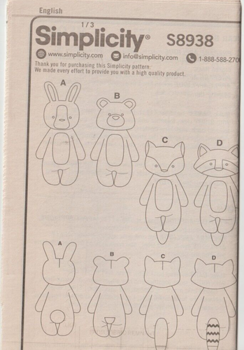ANIMALES DE PELUCHE DEL BOSQUE - Zorro, mapache, conejito, oso - 14 pulgadas - Simplicidad 8938 - Imagen 2 de 2