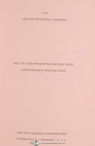 Bryant 1109, Internal grinder, Setup Operations and Maintenance Manual 1966 - Picture 3 of 4