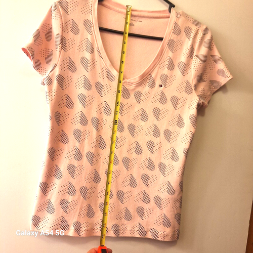 Tommy Hilfiger Damen Kurzarm Shirt rosa mit blau gepunkteten Herzen Gr... - Bild 5 von 7