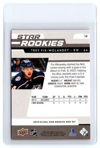 2022-23 UPPER DECK NHL STAR ROOKIE BOX SET #14 TREY FIX-WOLANSKY BLUE JACKETS - Picture 2 of 2