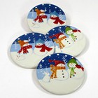 St. Nicholas Square SNOW DAYS 4.25" Coaster Set 4Pc MIB Snowman Bird Bunny Blue