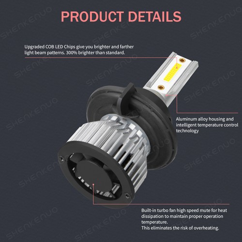 H13+H11 Front LED Headlight High/Low Beam + Fog Light 4X Bulbs 6000K 200W - Picture 10 of 12