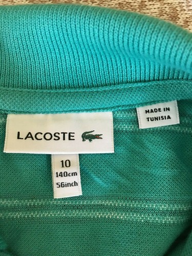 Lacoste Polo Shirt Unisex Kids SZ10 Navy and White Stripes on Teal Green - Picture 6 of 7