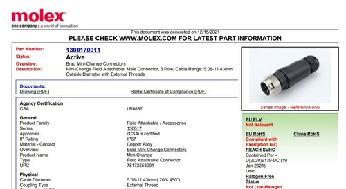 One (1) Molex 1A3006-34 Standard Circular Connector 3-Pole - Picture 4 of 5