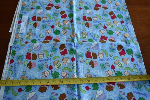 By 1/2 Yd, Colorful Pregnancy Cravings on Blue Cotton/Camelot/Mechanchonis,N2284 - Picture 3 of 7