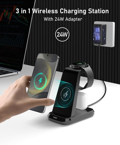 Support de Charge sans Fil 3 en 1 pour Samsung Galaxy S25/Watch 7/Buds Chargeur Dock - Photo 4 sur 17