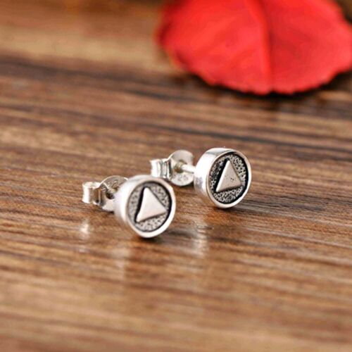 Aretes redondos triangulares de plata de ley 925 para hombre y mujer A4067 - Imagen 4 de 4