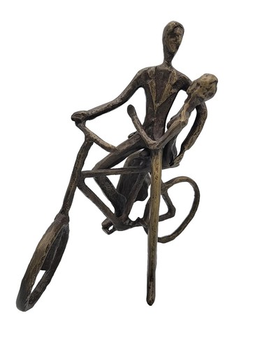 Statua in bronzo fuso astratto bicicletta statuina metallo fuso uomo e donna 8,5" H - Foto 2 di 8
