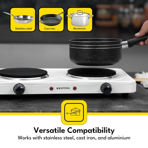 KRYPTON 2000W Double Hot Plate for Table Top Cooking 2 Ring Cast Iron Hob - Picture 7 of 7