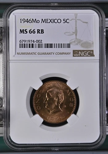 1946 M Mexico 5 Centavos NGC MS 66 RB