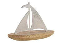 Segelboot Aus Metall Auf Mangoholz (B/H/T) 27X21X8Cm Deko Wohnen Schiff Holz