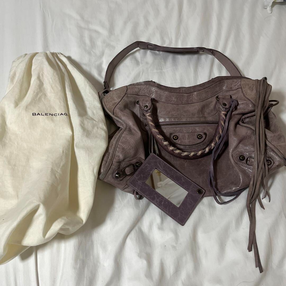 Auth Balenciaga The City 2Way Shoulder Bag Leather 115748 w/Dust