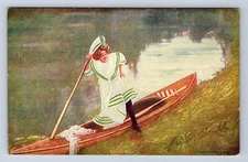 VINTAGE BOAT RIDE FOR THE SALIOR WOMEN ~WATER COLOR POSTCARD BM
