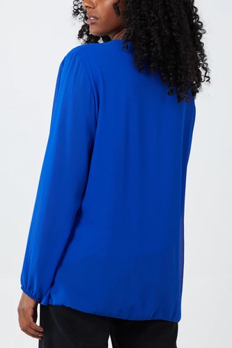 Women Ladies Pleated Long Sleeve Necklace Top Lined Blouse Tunic Top Shirt - Picture 20 of 65