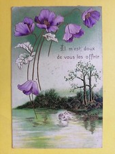 Très belle CPA de 1907 Gaufrée EMBOSSED FLOWERS FLEURS Pavots Coquelicots VIOLET