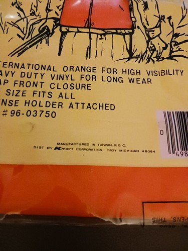 Vintage Vinyl Safety Vest Blaze Orange One Size # 96-03750 - Picture 4 of 6
