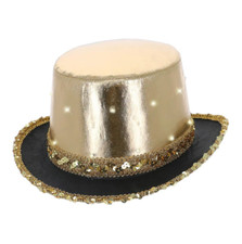 NEW LED Light Up Metallic Gold TopHat Ringmaster Halloween Fancy Dress Accessory