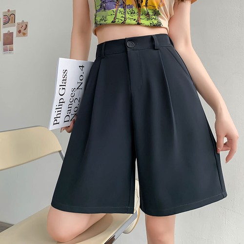 Slimming High A-line Suit Leg Outer Pants Shorts Casual Wide Wear Waist - Picture 13 of 19