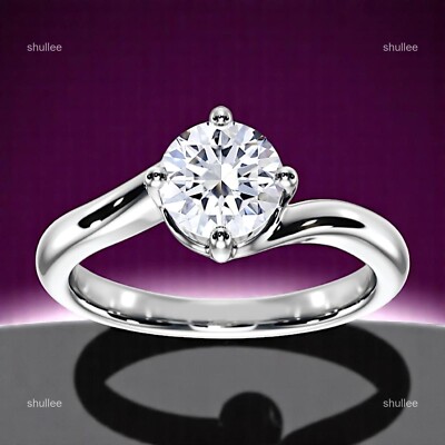18K Solid White Gold Natural Diamond April Birth Determined Lady Solitaire Ring