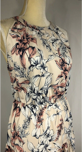 Alex Marie Dress Maxi/ Midi 8 A- Line Sleeveless Cotton Modest Beige Tiered New - Picture 5 of 10