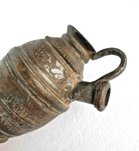 1850's Old Antique Brass Silver Work Fine Engraved Rare Tribal Ladies Hookah Pot - Picture 7 of 12