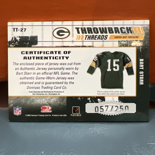 2003 Donruss Elite Throwback Threads Bart Starr 3 Color Packers Patch - Bild 3 von 3