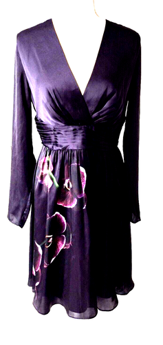 Altuzarra For Target Mid Dress Deep V Neck 10 Purple Orchid Satin Long Sleeves - Picture 9 of 9