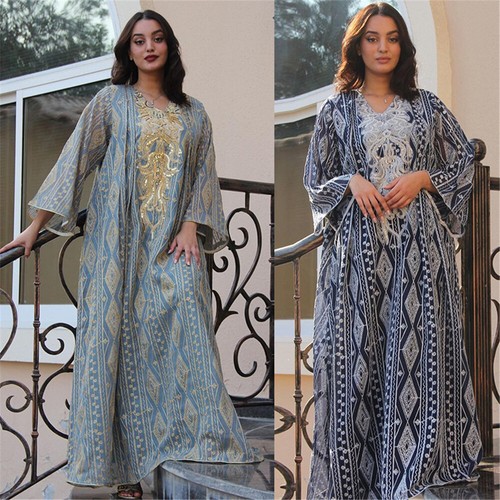 Vestido largo de mujer musulmana de Ramadán bordado de lujo Dubai Abaya caftán bata de caftán - Imagen 3 de 34