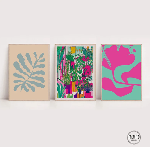 Set of 3 colorful botanical prints - Abstract floral wall art digital download - Picture 1 of 6