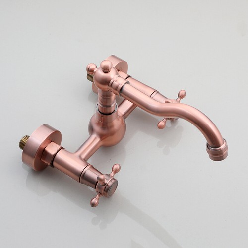 Antique Copper Bathtub Faucet Wall Mounted Dual Handles&Holes Brass Mixer Taps - Picture 11 of 48