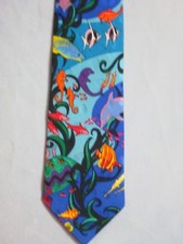 Men's Tie Addition 100 Silk Hand Made Underwater Fish Turtle Dolphin Multi Col