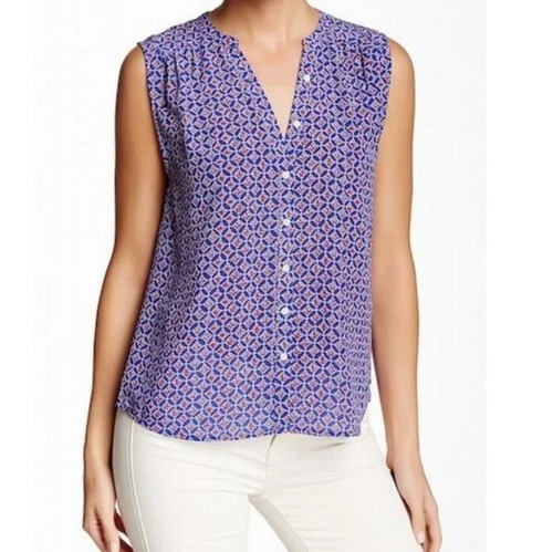 Joie Finnegan Seide Knopfleiste Tank Top Bluse blau rot weiß Blumen Damen XS - Bild 6 von 6