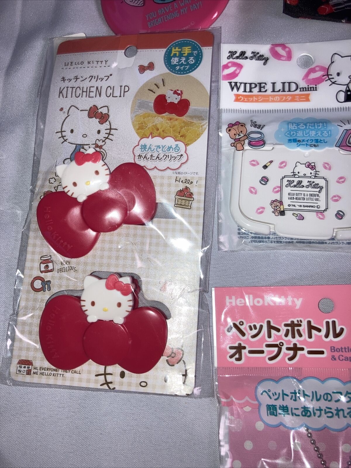 Lot 9 Hello Kitty items from DAISO Sanrio. bowl, food bag clip, mug cover,  cap