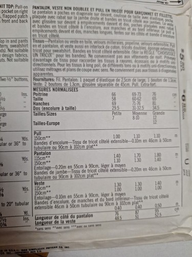 Cargo Pants Jacket Top Girls Boys S 7 Simplicity 8820 Sewing Pattern Cut VTG - Picture 7 of 7