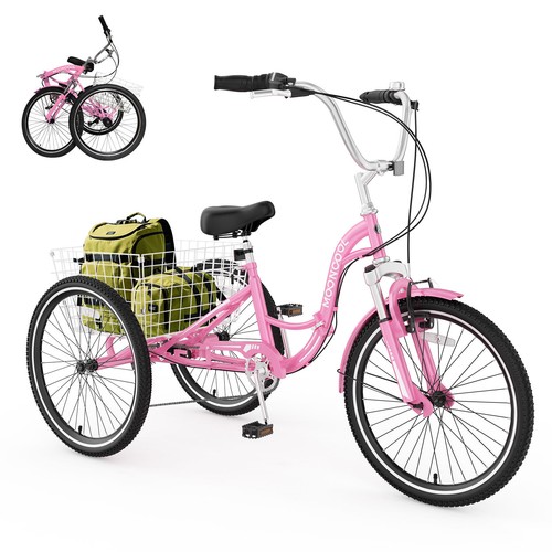 MOONCOOL Foldable Adult Tricycle 24" Adult 3-Wheel Trikes Folding Bike 7-Speed - Picture 47 of 76