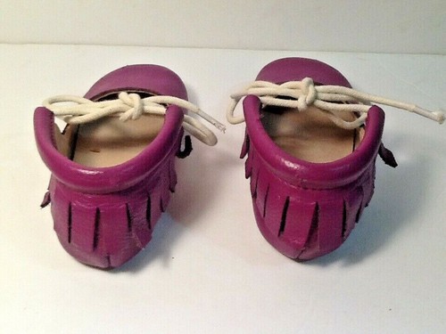MONKEY FEET Neon PURPLE LEATHER MOCCASINS FLATS GIRLS SIZE 12-18 Months  - Picture 3 of 6