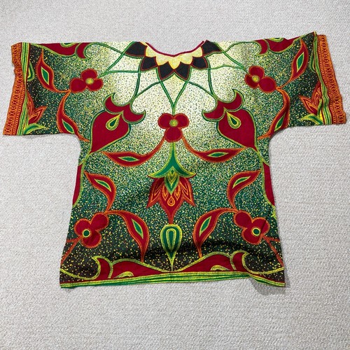 VINTAGE Ethnic Kaftan Blouse Womens Large 16 18 Oversized Batik Tribal African - Picture 7 of 8