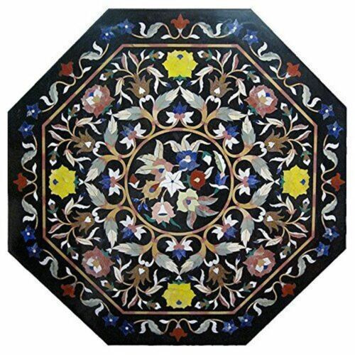 30" Black Marble Coffee dining Table Top Stone Handmade Inlay pietra dura s35 - Picture 4 of 4