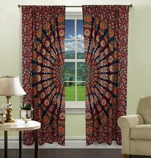 Indian Peacock Mandala Cotton Hippie Tapestry Door Curtain Decor Window Curtains