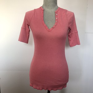 Michael-Stars-V-Neck-Henley-Long-Sleeve-Top-Pink-One-Size-Flaw