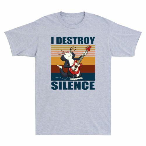 I Destroy Silence Funny Cat Playing Guitar Meme Men's T-Shirt Cotton White Tee - Picture 1 of 7