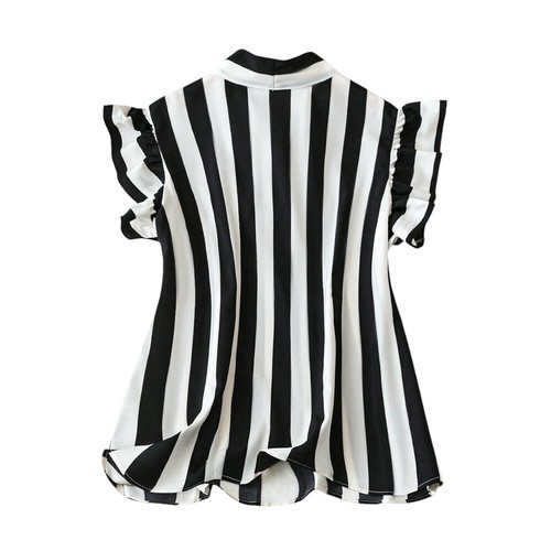 Plus Size Women Bowknot Stripe Tops Ladies Frilled Short Sleeve Shirt Blouse - Picture 9 of 10