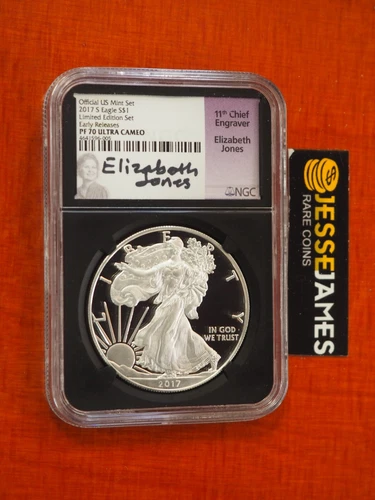 2017 S PROOF SILVER EAGLE NGC PF70 ER ELIZABETH JONES FROM LIMITED EDITION SET