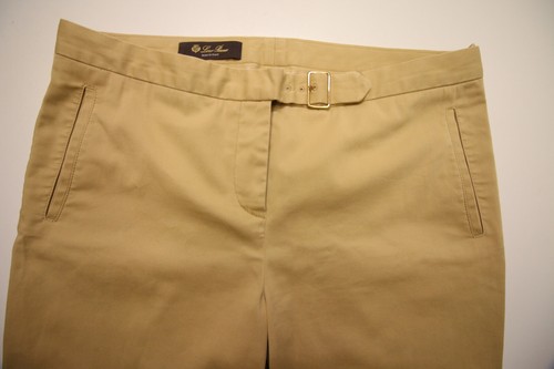 Loro Piana Pants Trousers Womens It 42 Tan Cotton Stretch Buckle Crop READ Flaws - Picture 6 of 19