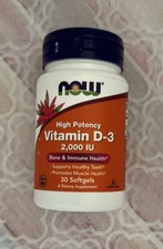 NOW FOODS Vitamin D-3 2000 IU - 30 Softgels Exp 04/27
